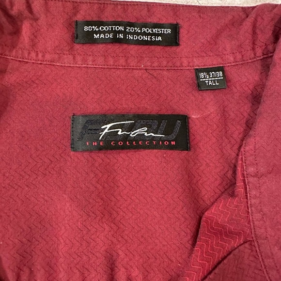 Fubu The Collection Size 18 1/2  37/38 Tall Maroon/burgundy Long Sleeve - Picture 3 of 4